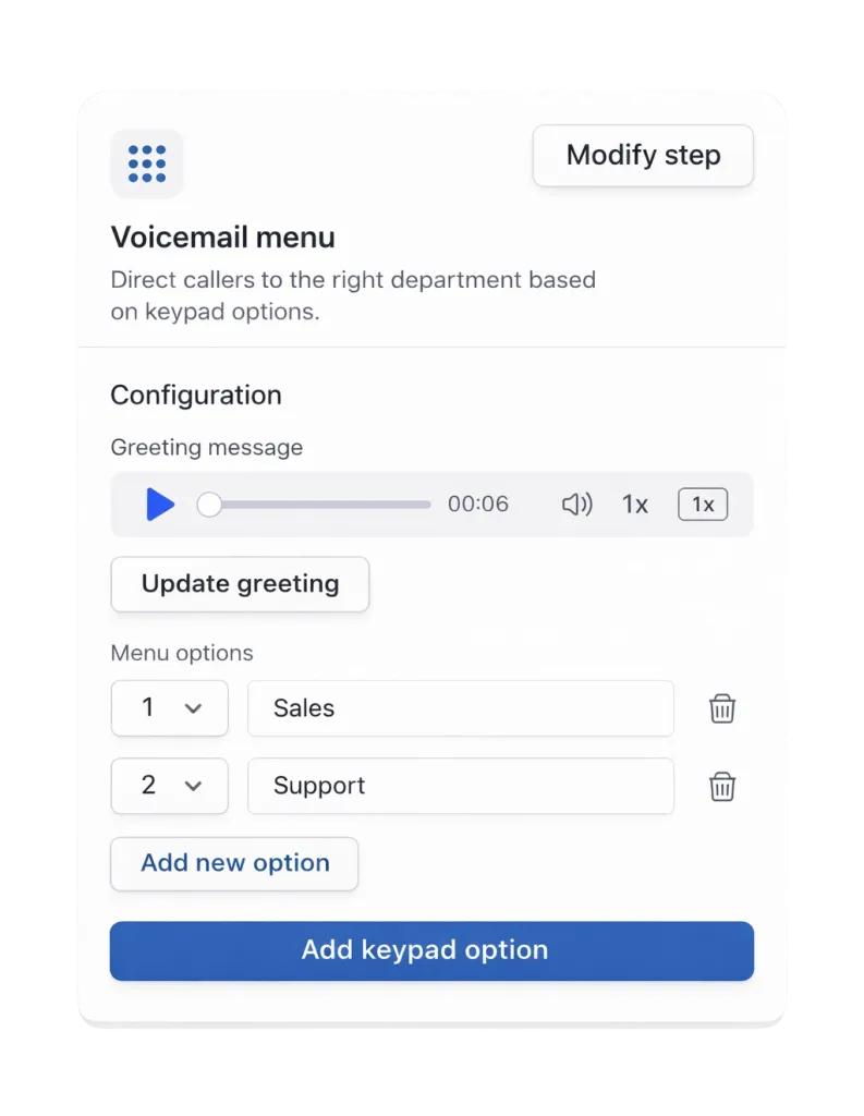 Voicemail menu interface
